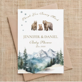 Tarjeta De Agradecimiento Baby Shower Bear Adventure Snowy Mountains