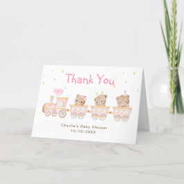 Tarjeta De Agradecimiento Baby Shower Bear Pink Train Gracias