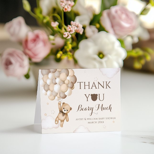 Tarjeta De Agradecimiento Baby Shower Bear Wait Brown Bear Balloon (Subido por el creador)