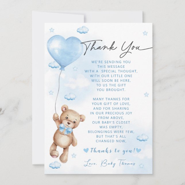 Tarjeta De Agradecimiento Baby Shower Bearly Wait (Anverso)