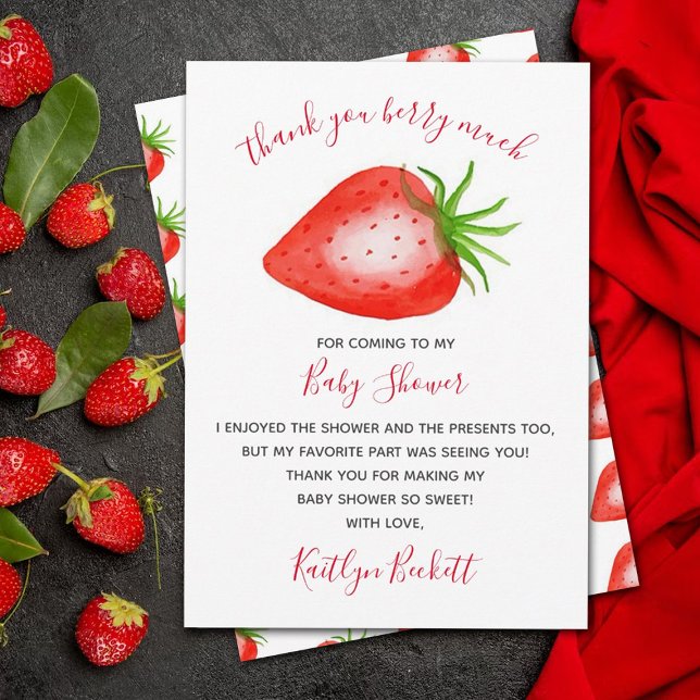 Tarjeta De Agradecimiento Baby Shower Berry Sweet Strawberry (Subido por el creador)