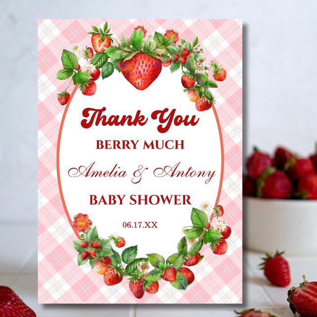Tarjeta De Agradecimiento Baby Shower Berry Sweet Strawberry (Subido por el creador)