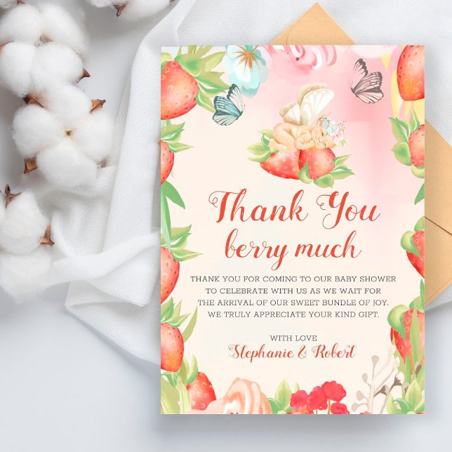 Tarjeta De Agradecimiento Baby Shower Berry Sweet Strawberry Gracias (Subido por el creador)