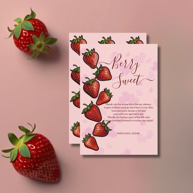 Tarjeta De Agradecimiento Baby Shower Berry Sweet Strawberry Hearts (Subido por el creador)