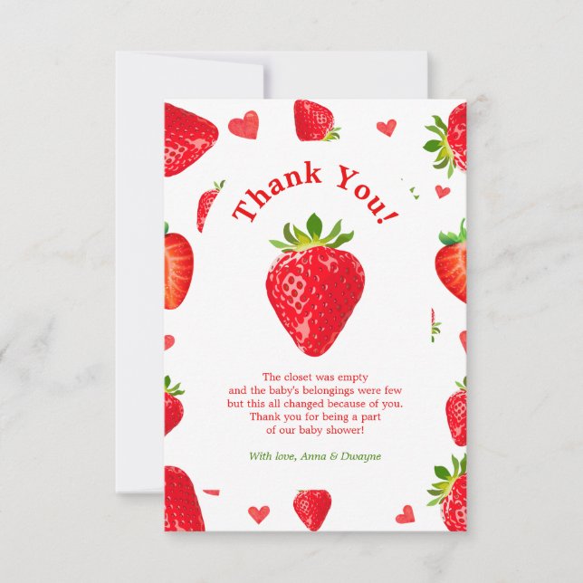 Tarjeta De Agradecimiento Baby Shower Berry Sweet Strawberry Spring Fruit (Anverso)