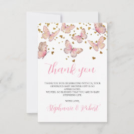 Tarjeta De Agradecimiento Baby Shower besa mariposa rosada y dorada