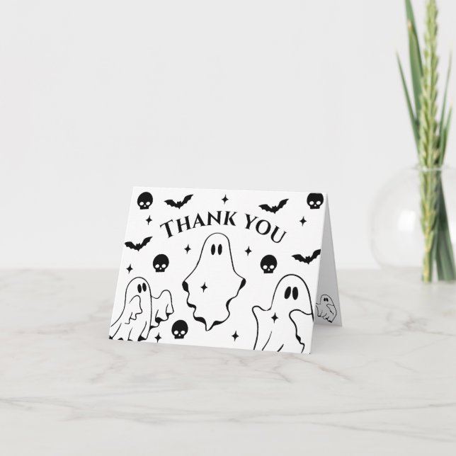 Tarjeta De Agradecimiento Baby Shower Black Little Ghost Halloween (Anverso)