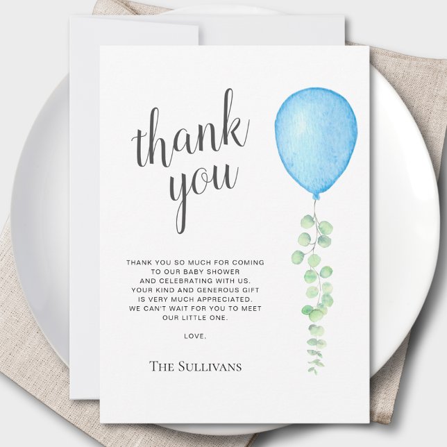 Tarjeta de agradecimiento Baby Shower Blue Balloon (Subido por el creador)