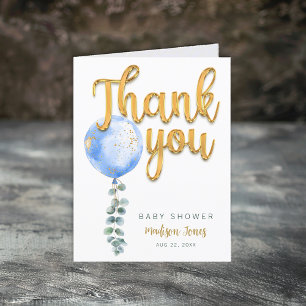 Tarjeta de agradecimiento Baby Shower Blue Balloon