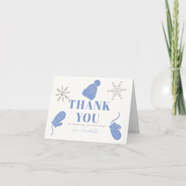 Tarjeta De Agradecimiento Baby Shower Blue Beanie & Glove Boy (Anverso)