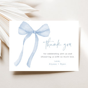 Tarjeta De Agradecimiento Baby Shower Blue Bow Boy