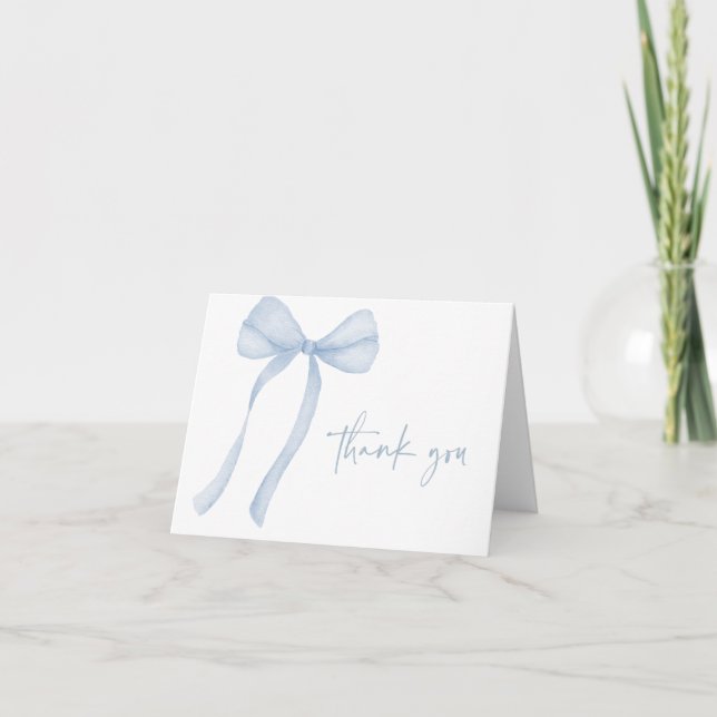 Tarjeta De Agradecimiento Baby Shower Blue Bow Boy (Anverso)