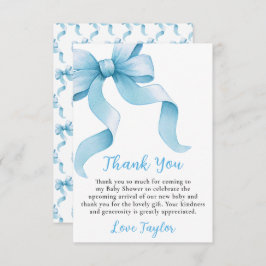 Tarjeta De Agradecimiento Baby Shower Blue Coquette Bow