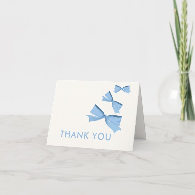 Tarjeta De Agradecimiento Baby Shower Blue Cute Little Bow Boy (Anverso)