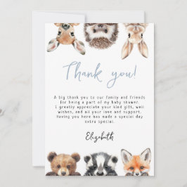 Tarjeta De Agradecimiento Baby Shower Blue Cute Woodland Forest Animals