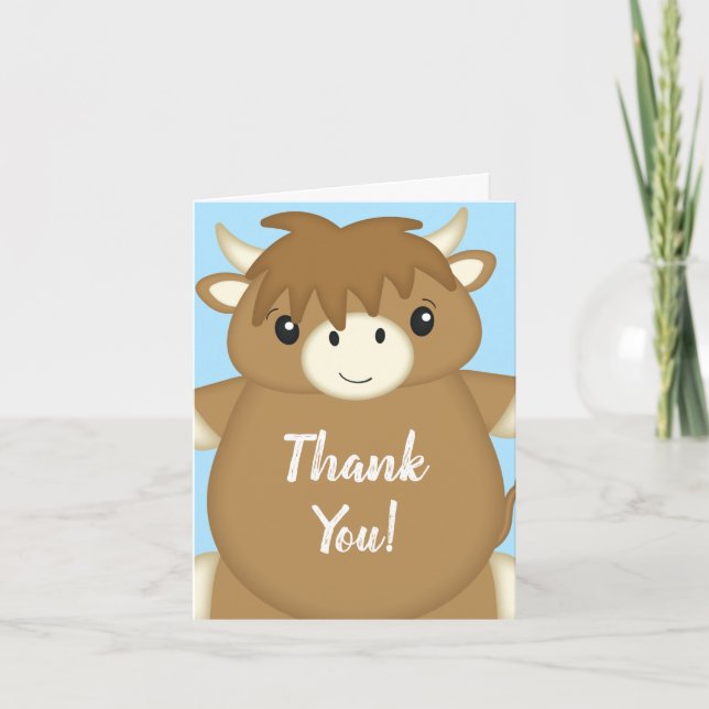 Tarjeta De Agradecimiento Baby Shower Blue de vaca Highland de Escocia (Anverso)