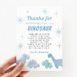 Tarjeta De Agradecimiento Baby Shower Blue Dinosaur Boy<br><div class="desc">Cute tema de dinosaurios ducha bebé gracias a la tarjeta de plantilla que incluye pequeños dinosaurios de color azul pastel. El texto dice "Gracias por vencer a nuestro pequeño dinosaurio". El mensaje por omisión agradece a los clientes la asistencia a la ducha y el regalo.</div>
