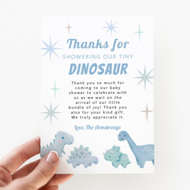 Tarjeta De Agradecimiento Baby Shower Blue Dinosaur Boy (Subido por el creador)