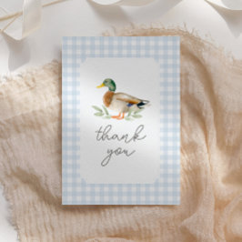 Tarjeta De Agradecimiento Baby Shower Blue Gingham Duck
