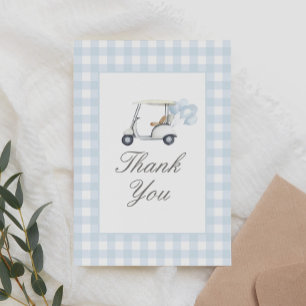 Tarjeta De Agradecimiento Baby Shower Blue Gingham Golf