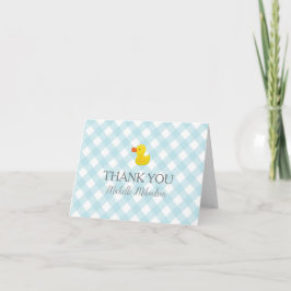 Tarjeta De Agradecimiento Baby Shower Blue Gingham Rubber Duckie