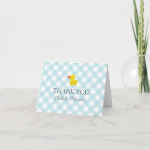 Tarjeta De Agradecimiento Baby Shower Blue Gingham Rubber Duckie