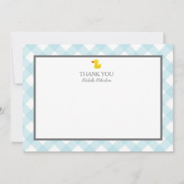 Tarjeta De Agradecimiento Baby Shower Blue Gingham Rubber Duckie