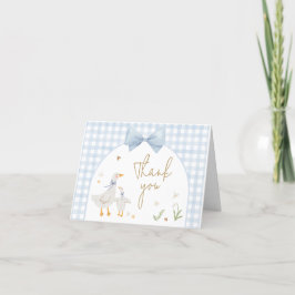 Tarjeta De Agradecimiento Baby Shower Blue Gingham Silly Goose