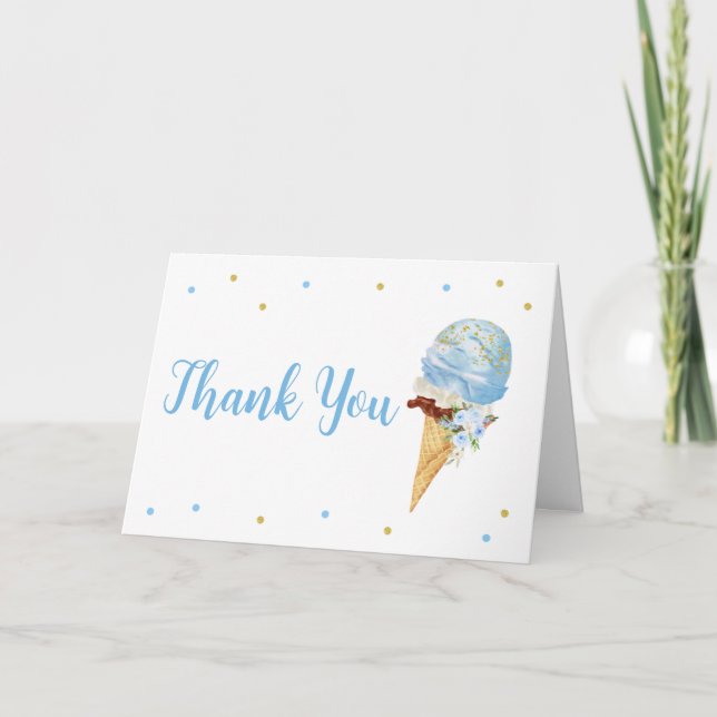 Tarjeta De Agradecimiento Baby Shower Blue Ice Cream (Anverso)
