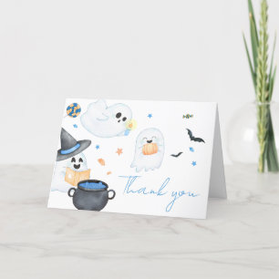 Tarjeta De Agradecimiento Baby Shower Blue Little Boo Halloween