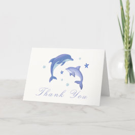 Tarjeta De Agradecimiento Baby Shower Blue Modern Summer Dolphin Stars
