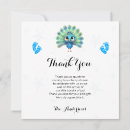Tarjeta de agradecimiento Baby Shower Blue Peacock