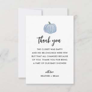 Tarjeta De Agradecimiento Baby Shower Blue Pumpkin Boy