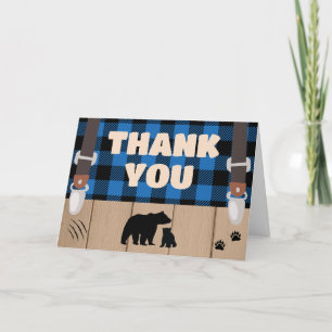 Tarjeta De Agradecimiento Baby Shower Blue Rustic Plaid Lumberjack