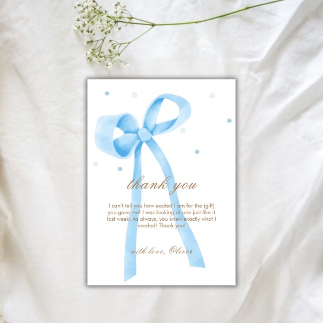 Tarjeta De Agradecimiento Baby Shower Blue Simple Polka Dot (Blue Simple Polka Dot Bow Baby Shower Thank You Card)
