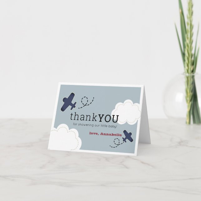 Tarjeta De Agradecimiento Baby Shower Blue Sky Boy (Anverso)