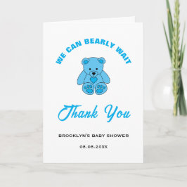 Tarjeta De Agradecimiento Baby Shower Blue Teddy Bear Podemos Esperar
