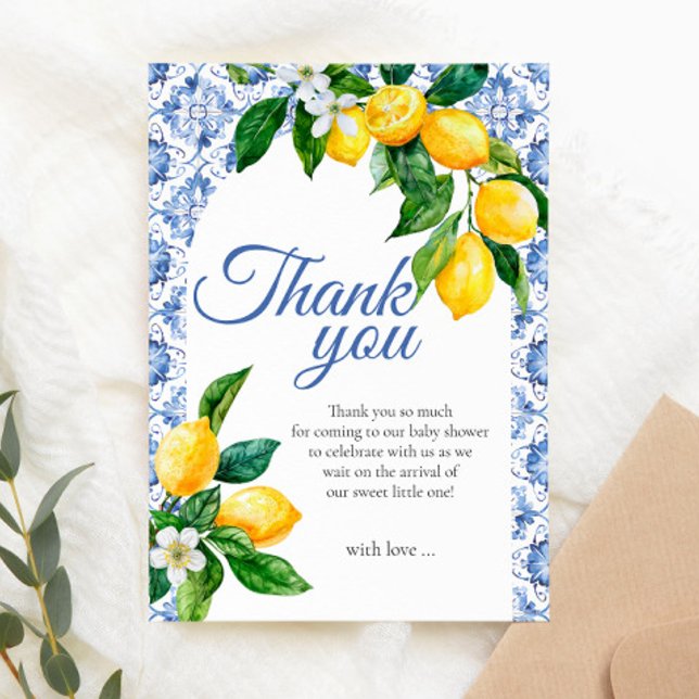 Tarjeta De Agradecimiento Baby Shower Blue Tile Lemon (Subido por el creador)