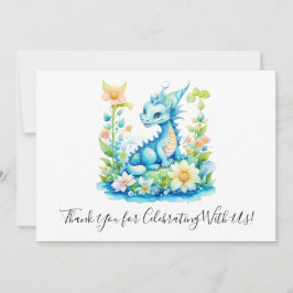 Tarjeta De Agradecimiento Baby Shower Blue Turquoise Green Dragon