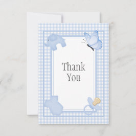 Tarjeta De Agradecimiento Baby Shower Blue White Gingham