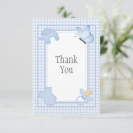 Tarjeta De Agradecimiento Baby Shower Blue White Gingham