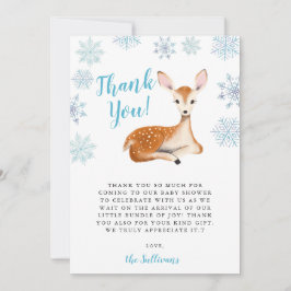 Tarjeta De Agradecimiento Baby Shower Blue Winter Wonderland Deer