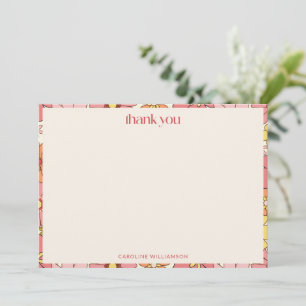 Tarjeta De Agradecimiento Baby Shower Bohemio Retro Groovy Rosa Naranja Flor