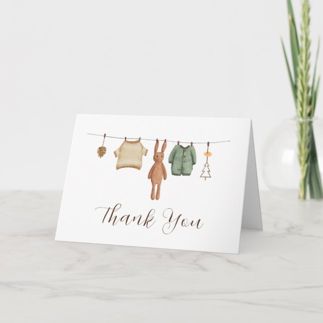Tarjeta De Agradecimiento Baby Shower: Boho Boho Winter Boy Clothes (Anverso)