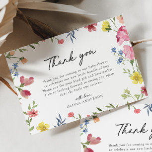 Tarjeta De Agradecimiento Baby Shower Boho Colorful Wildflower Fairytale