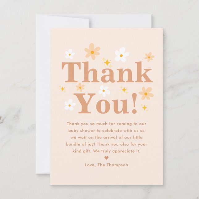 Tarjeta De Agradecimiento Baby Shower Boho Daisy (Anverso)