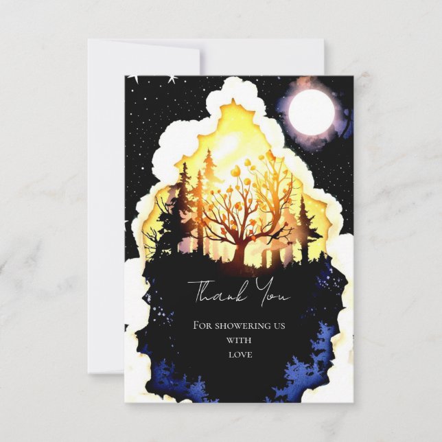 Tarjeta De Agradecimiento Baby Shower Boho del Bosque (Anverso)