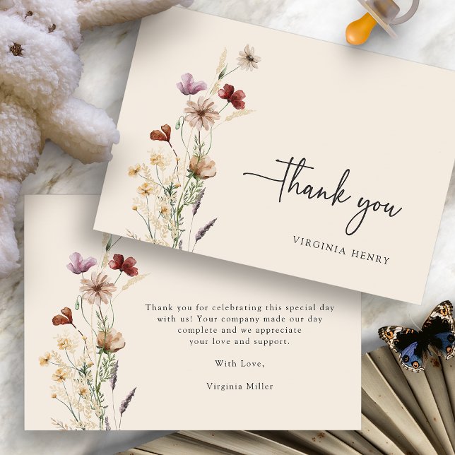 Tarjeta De Agradecimiento Baby Shower Boho Flores Silvestres (Boho Wildflowers Baby Shower Thank You Card by Painted Paperie
)