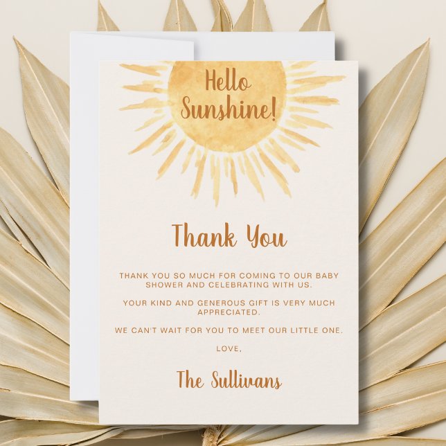 Tarjeta De Agradecimiento Baby Shower Boho Hello Sunshine (Subido por el creador)