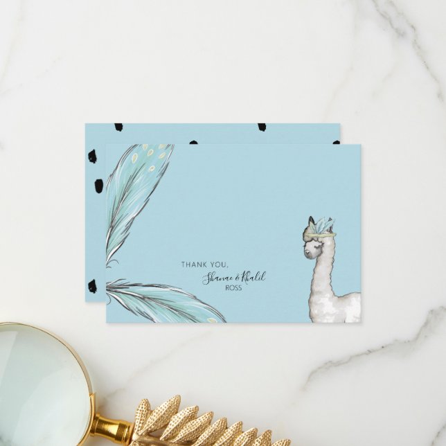 Tarjeta De Agradecimiento Baby Shower Boho Llama Confetti (Anverso/Reverso In Situ)